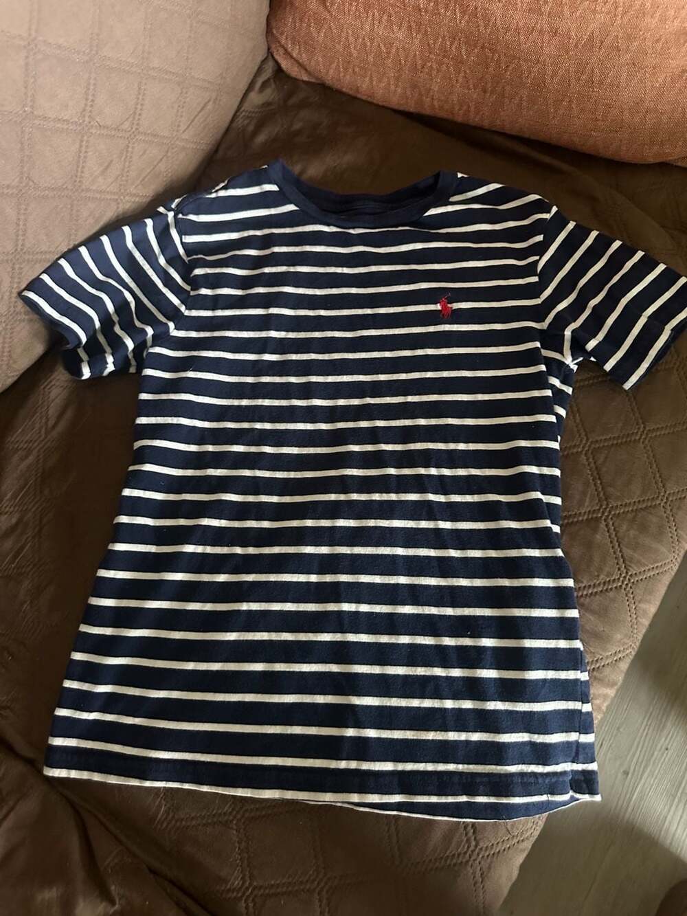 Polo Ralph Lauren T-Shirt Size S(8) Navy Blue Striped Cotton